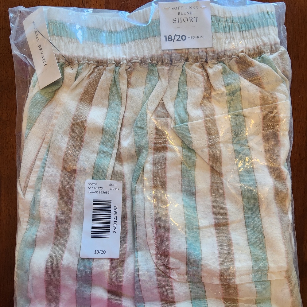 Lane Bryant Soft Linen Blend Pajama Shorts - Green and Brown Stripes